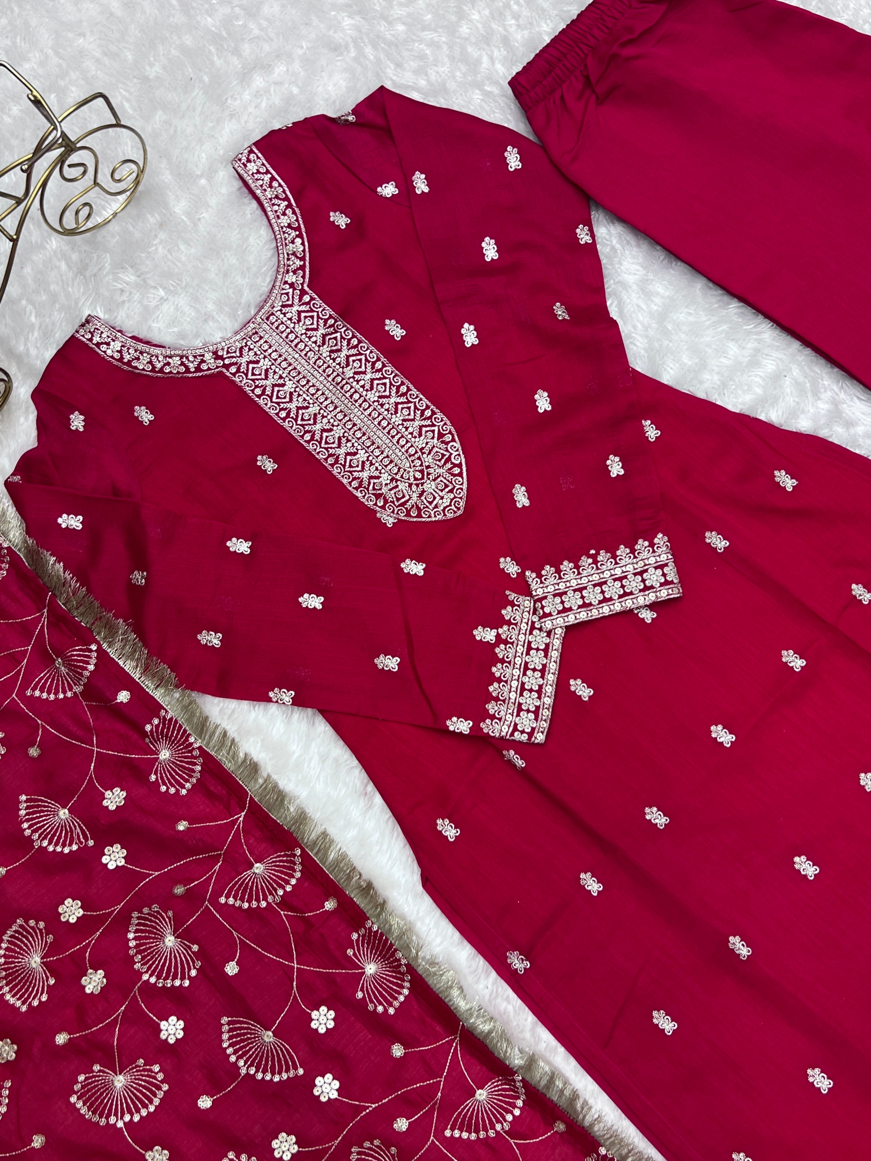 Lovely Pink Rangoli Silk Sequins Zari Embroidered Kurti Pant Suit - Ethnicwish