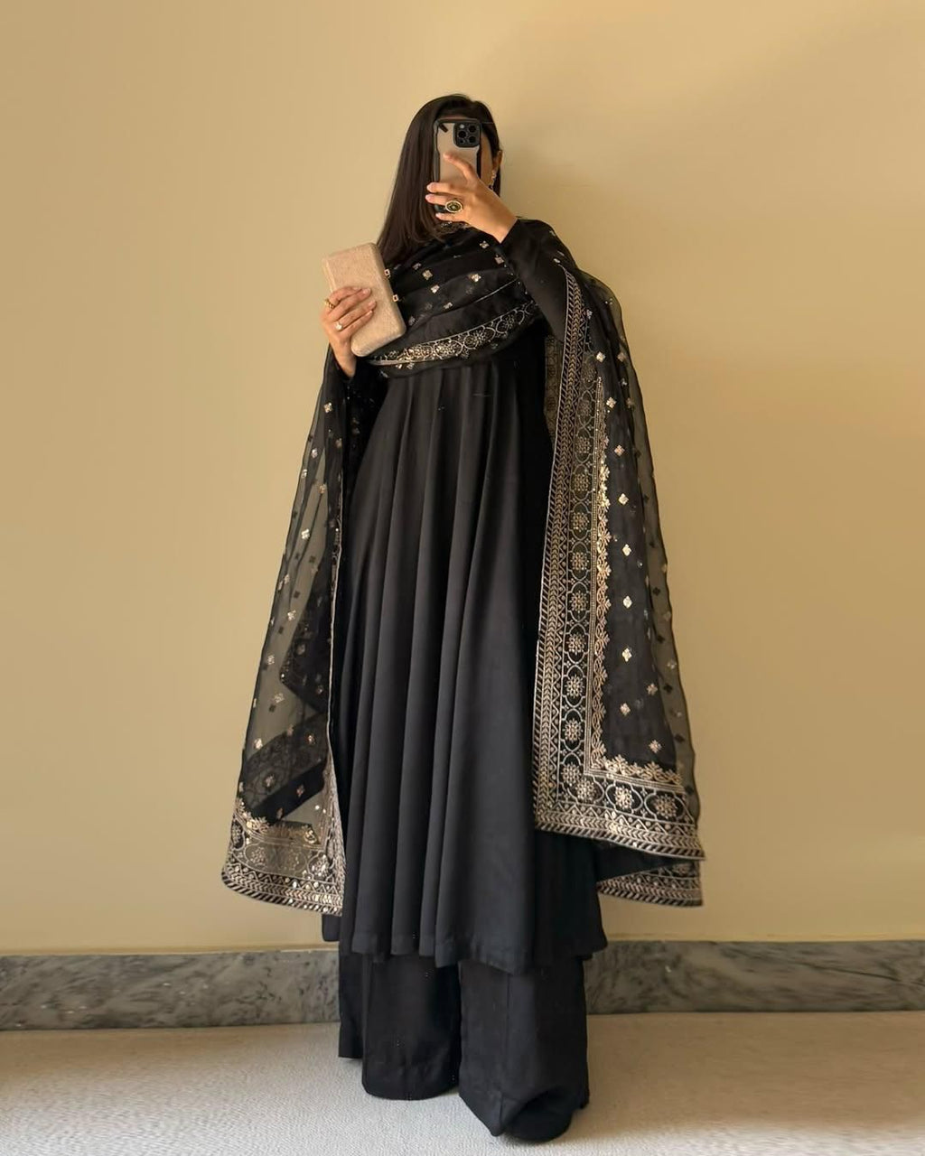 Elegant Pure Faux Georgette Kurta Dupatta Set With Palazzo - ETHNICDEAL