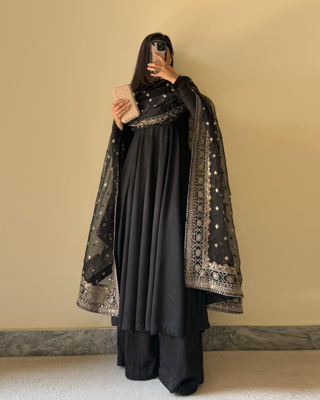 Elegant Pure Faux Georgette Kurta Dupatta Set With Palazzo - ETHNICDEAL