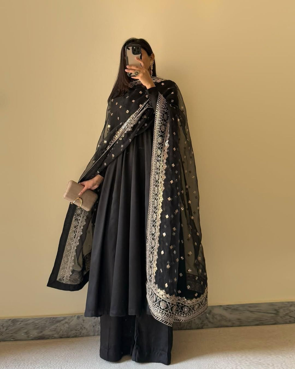 Elegant Pure Faux Georgette Kurta Dupatta Set With Palazzo - ETHNICDEAL