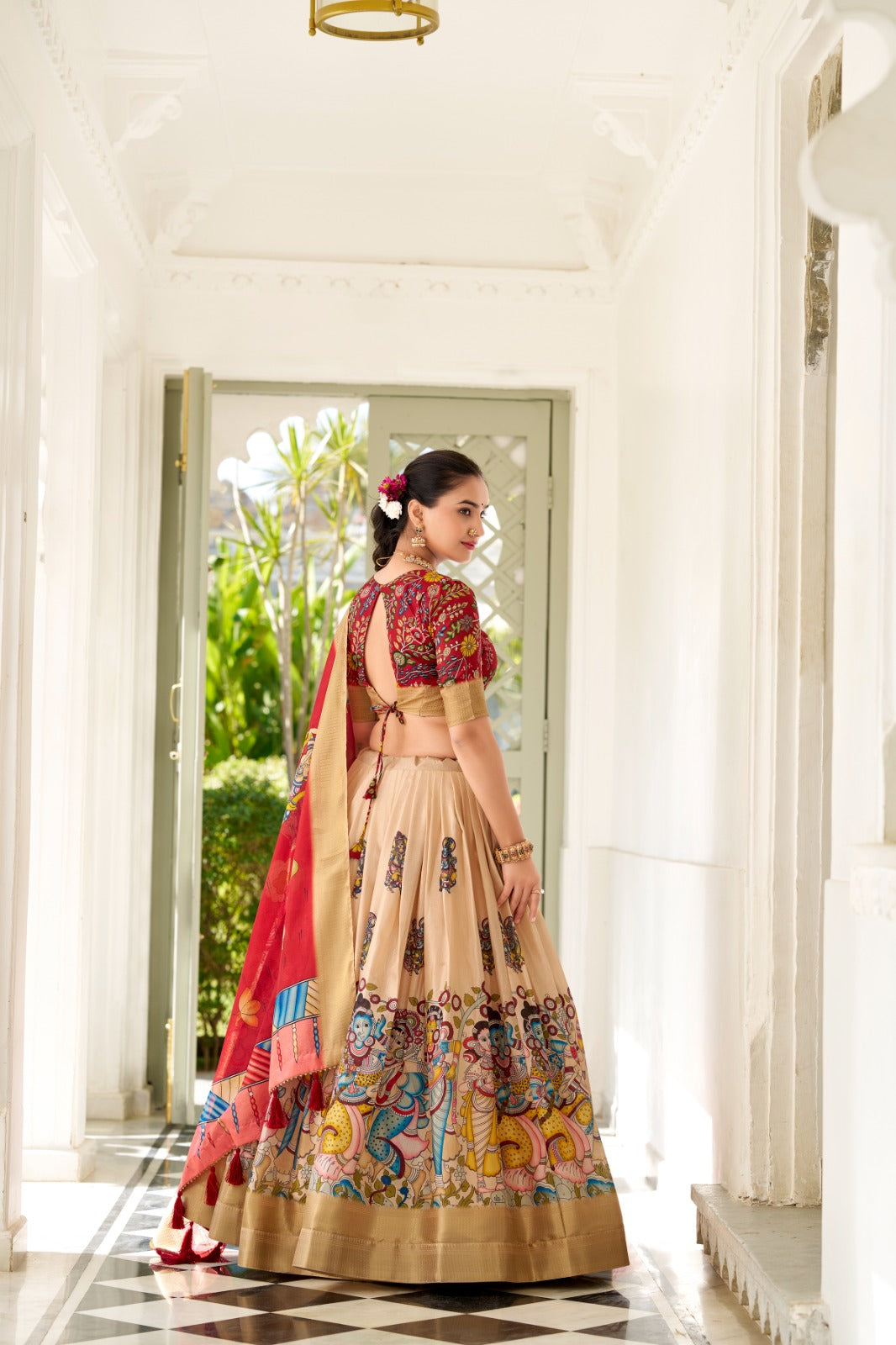 Spectacular Dola Silk Kalamkari Printed Lehenga Choli Set - Ethnicwish