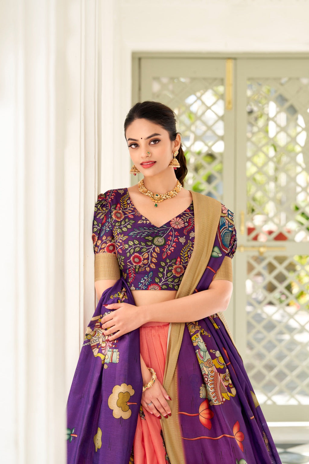 Spectacular Dola Silk Kalamkari Printed Lehenga Choli Set - Ethnicwish