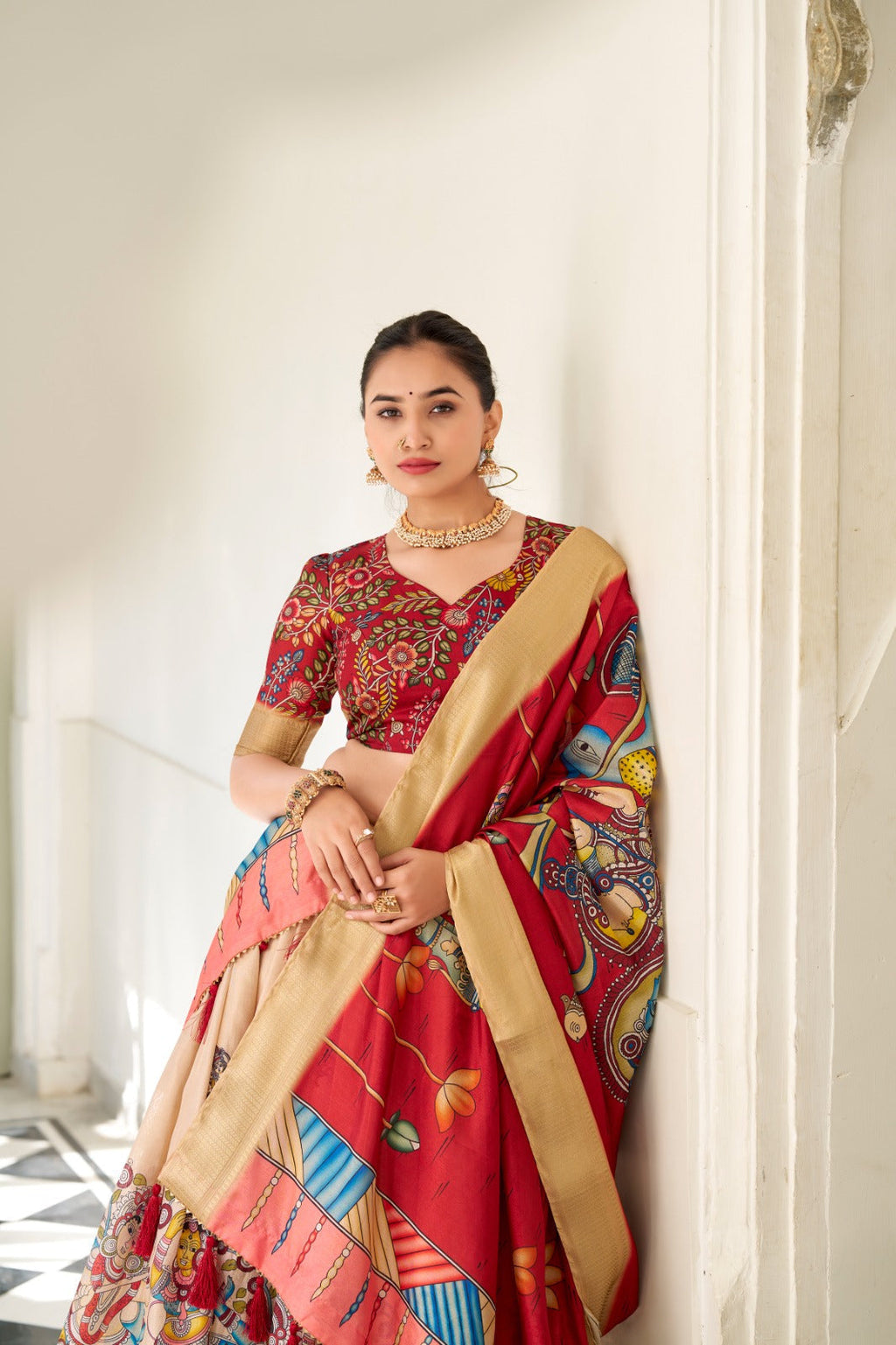 Spectacular Dola Silk Kalamkari Printed Lehenga Choli Set - Ethnicwish