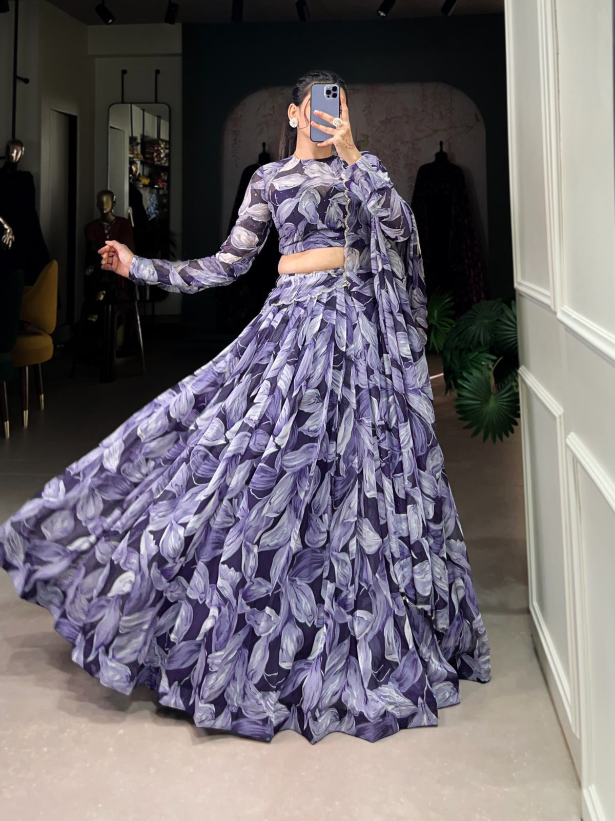 Spellbinding Tabby Silk Printed Hotfix Worked Lehenga Choli - Ethnicwish