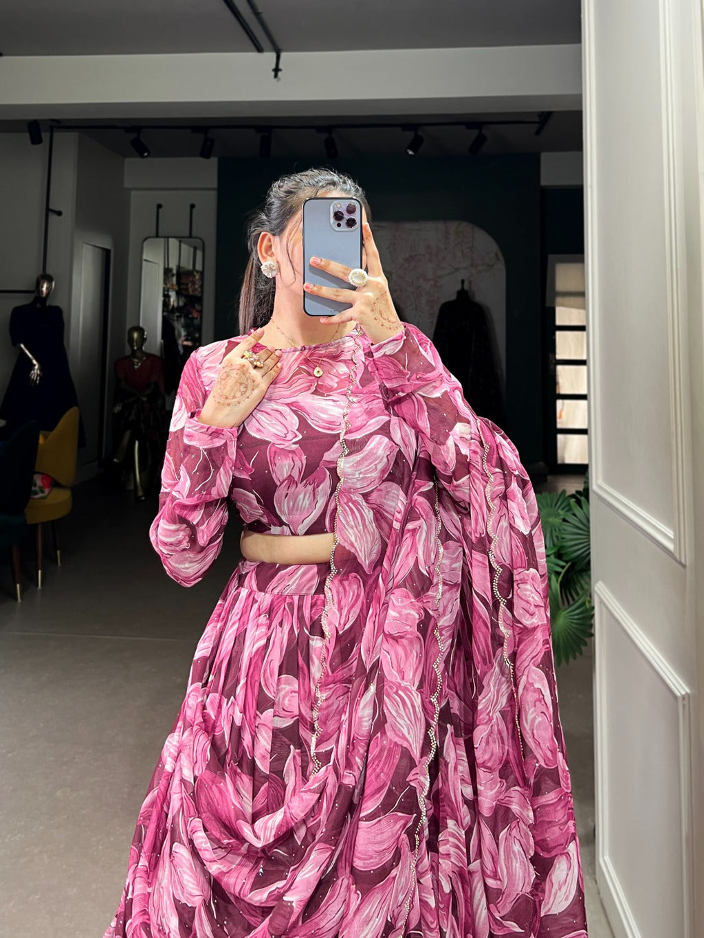 Spellbinding Tabby Silk Printed Hotfix Worked Lehenga Choli - Ethnicwish