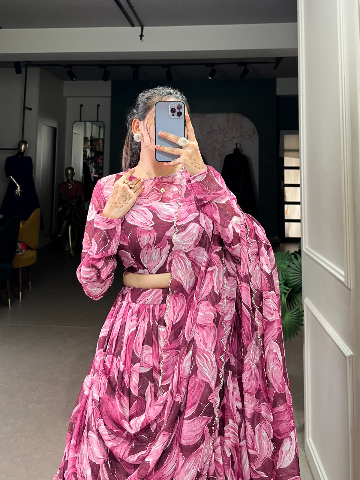 Spellbinding Tabby Silk Printed Hotfix Worked Lehenga Choli - Ethnicwish