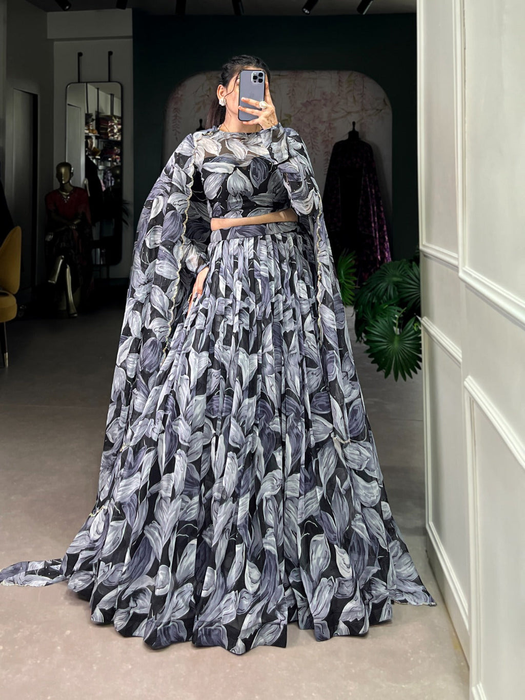 Spellbinding Tabby Silk Printed Hotfix Worked Lehenga Choli - Ethnicwish