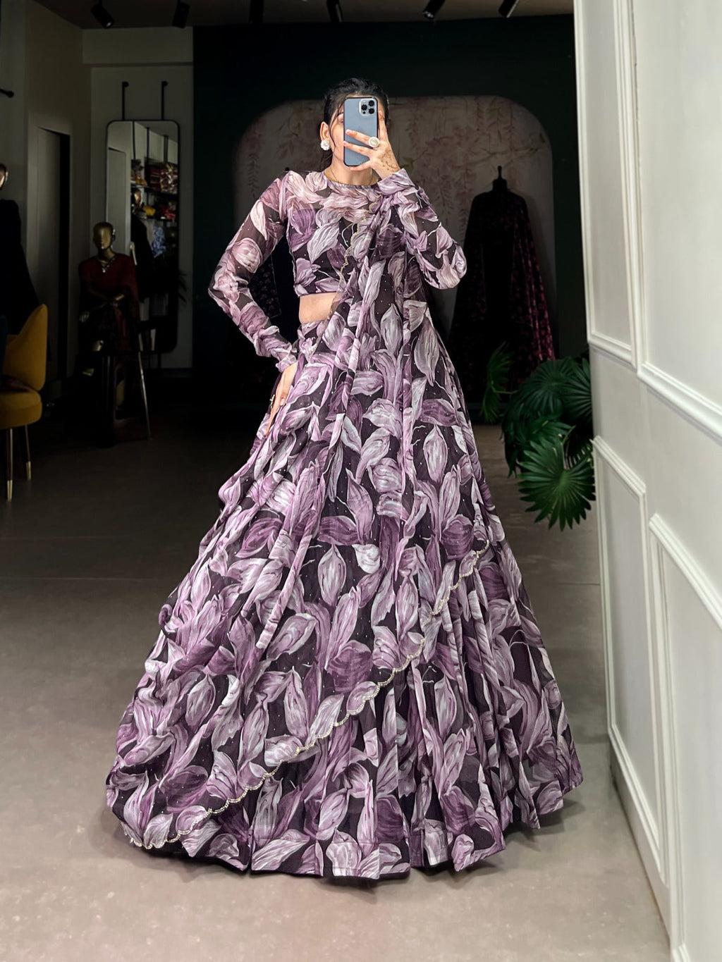 Spellbinding Tabby Silk Printed Hotfix Worked Lehenga Choli - Ethnicwish