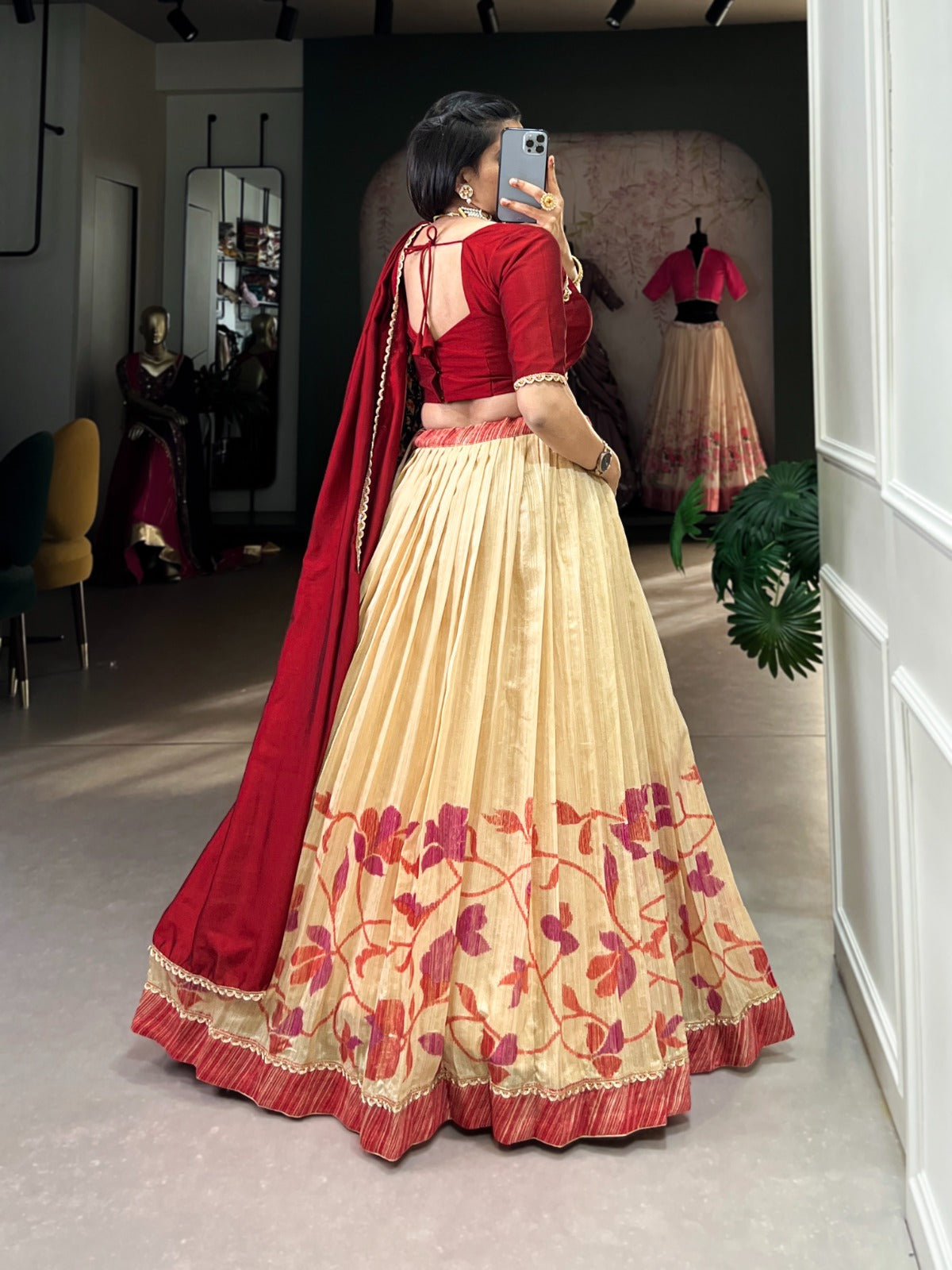 Elegant Silk Printed lace Border Worked Stitched Lehenga Choli - Ethnicwish