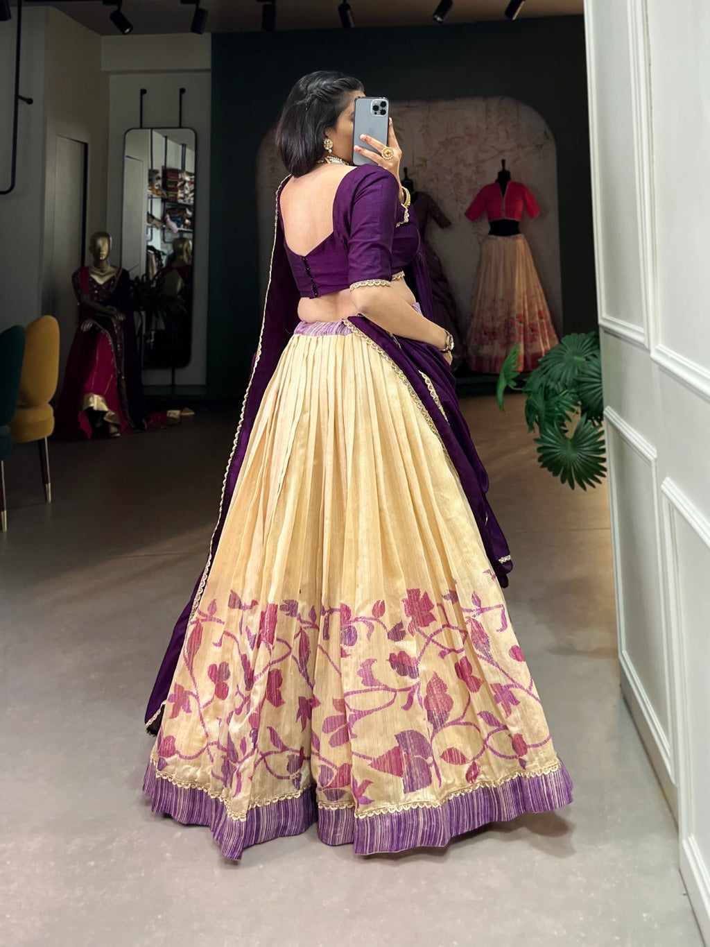 Elegant Silk Printed lace Border Worked Stitched Lehenga Choli - Ethnicwish