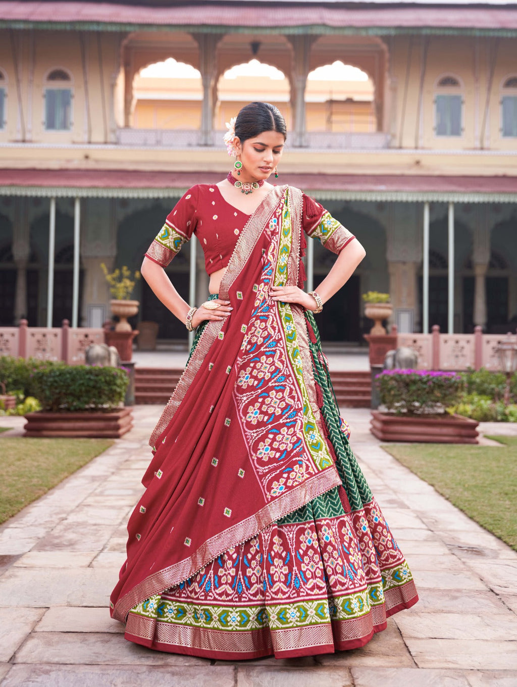 Enticing Green Tussar Silk Patola Printed Lehenga Choli Set - Ethnicwish