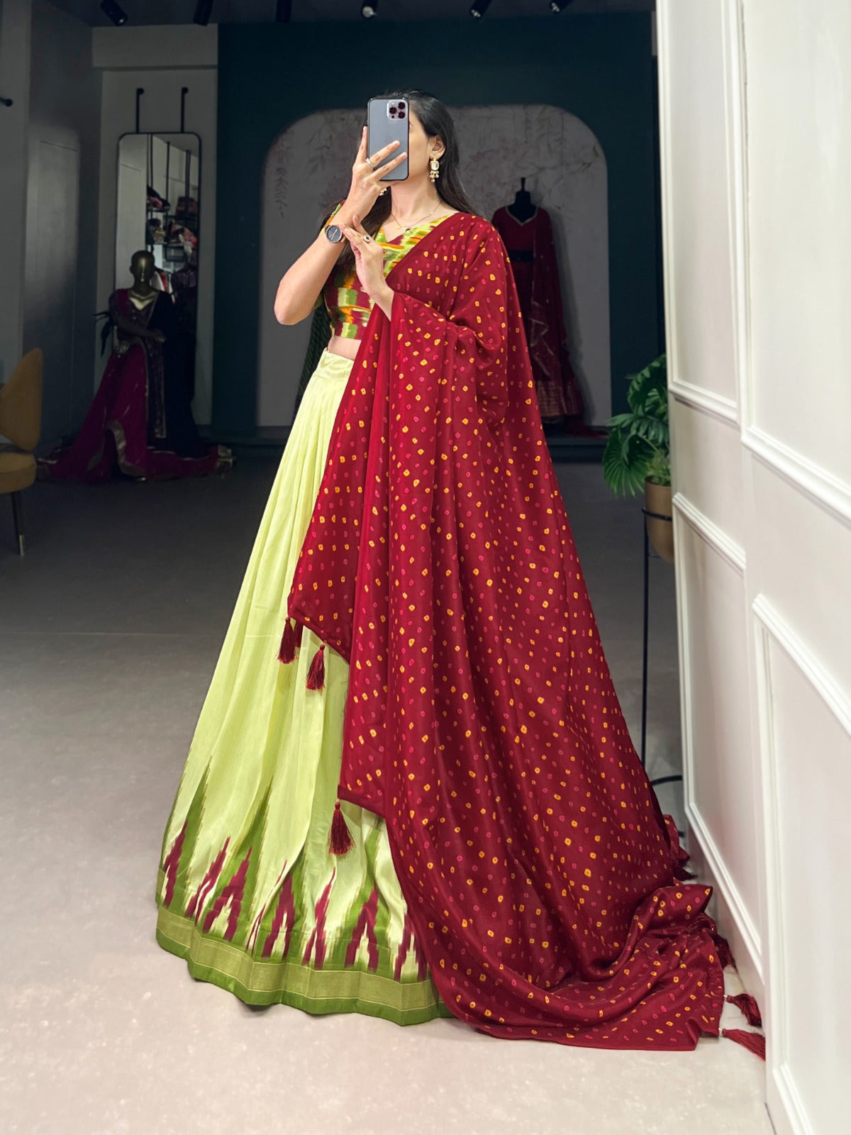 Spectacular Parrot Green Tussar Silk Fully Stitched Lehenga Choli - Ethnicwish