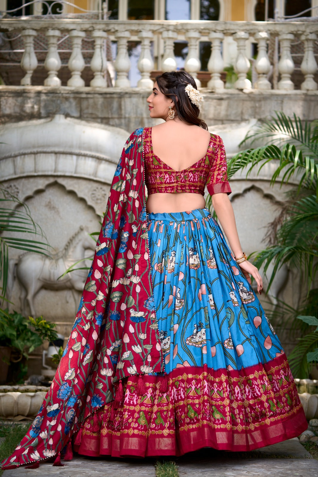 Amazing Tussar Silk Patola Printed Lehenga Choli Set - Ethnicwish