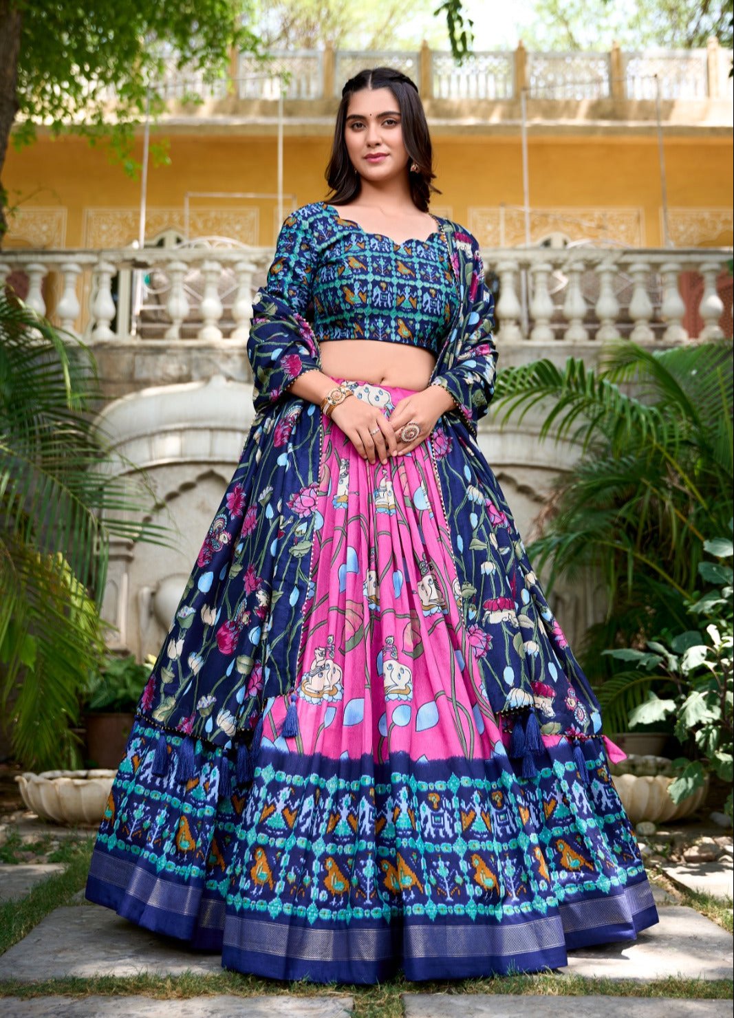 Amazing Tussar Silk Patola Printed Lehenga Choli Set - Ethnicwish