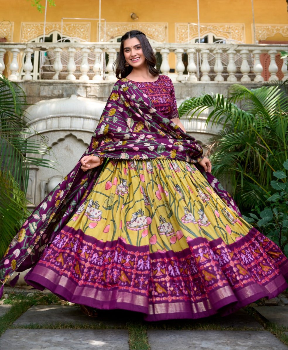 Amazing Tussar Silk Patola Printed Lehenga Choli Set - Ethnicwish
