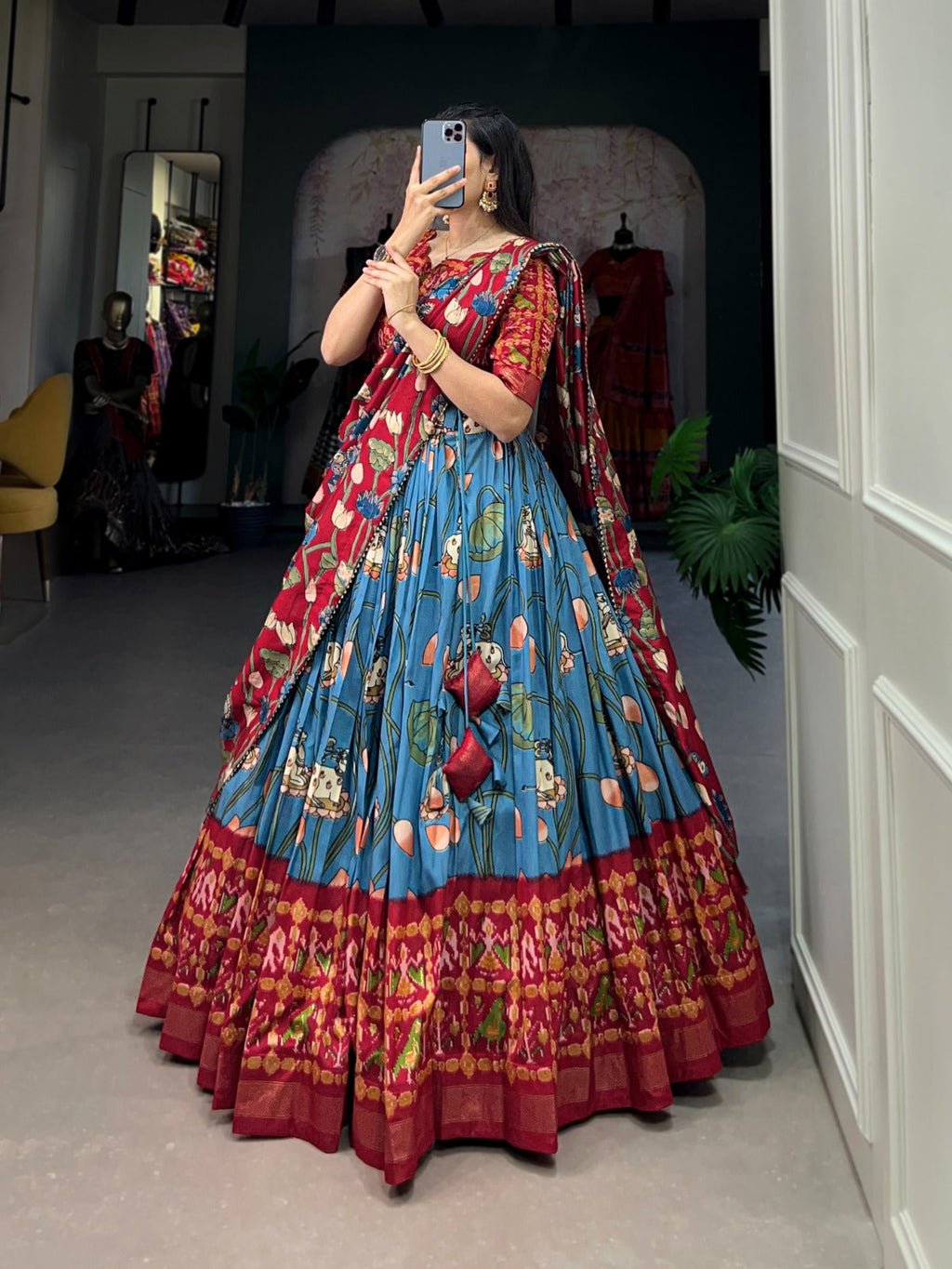 Amazing Tussar Silk Patola Printed Lehenga Choli Set - Ethnicwish