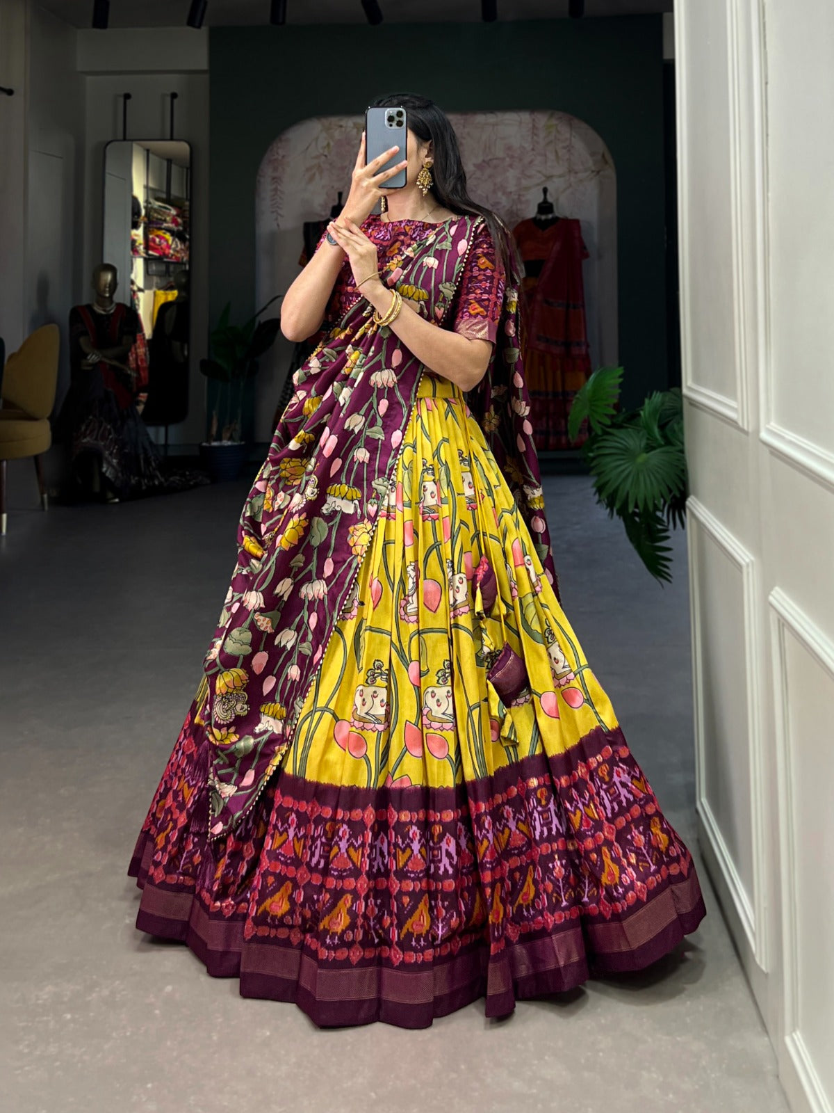 Amazing Tussar Silk Patola Printed Lehenga Choli Set - Ethnicwish