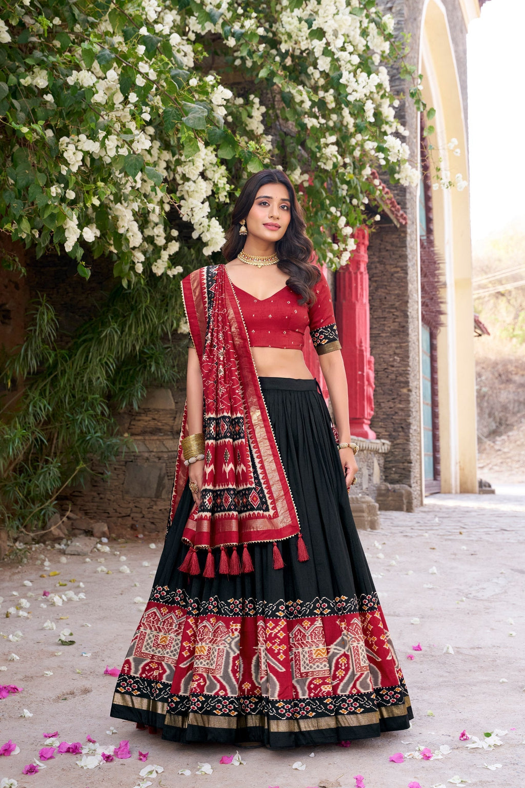 Enchanting Tussar Silk Patola Printed Lehenga Choli Set - ETHNICDEAL
