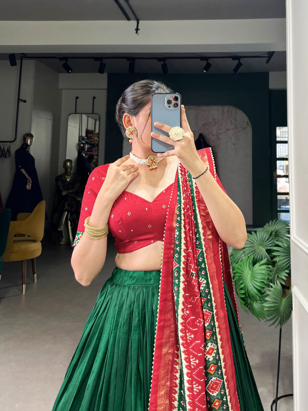 Enchanting Tussar Silk Patola Printed Lehenga Choli Set - ETHNICDEAL