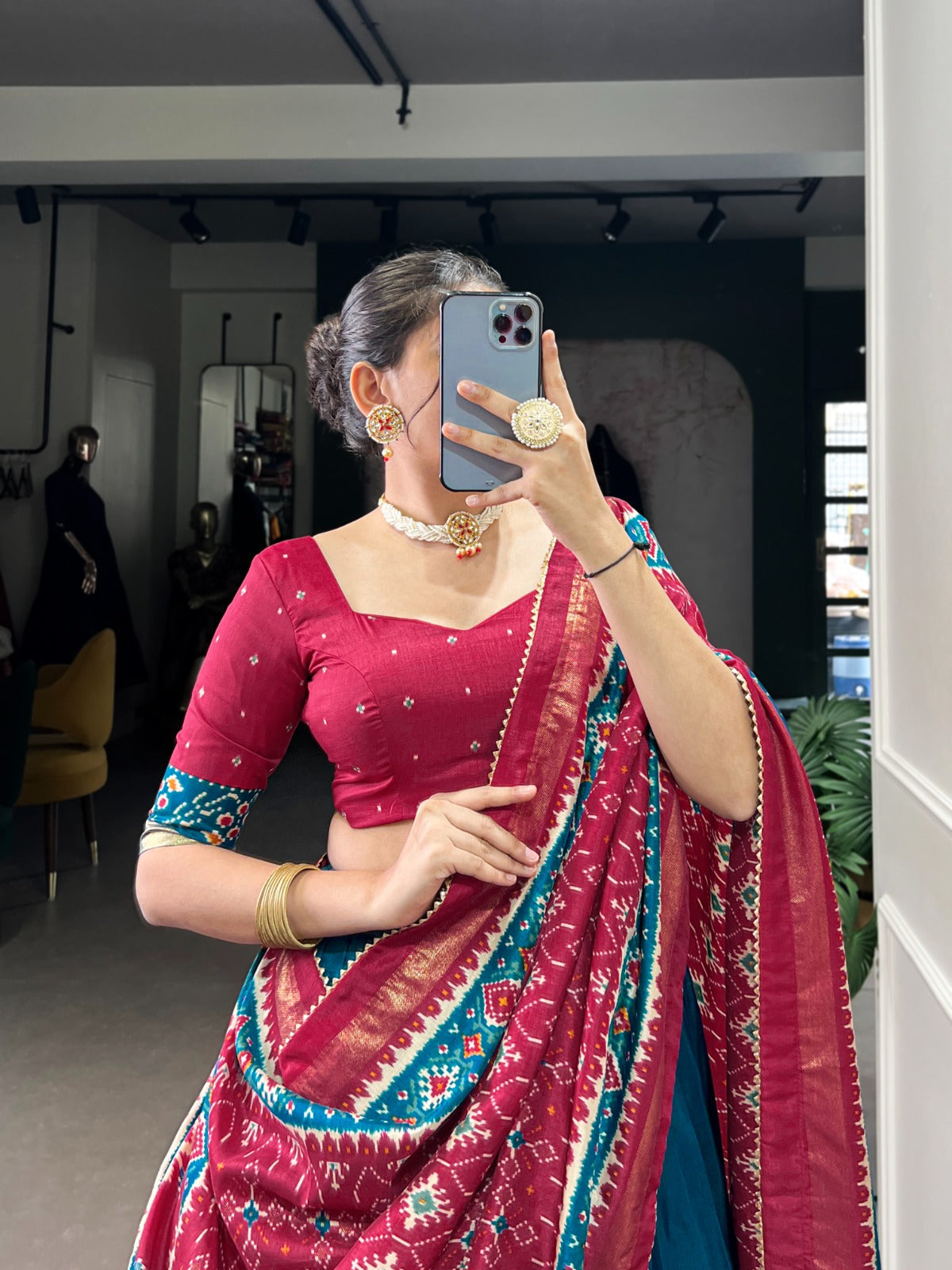 Enchanting Tussar Silk Patola Printed Lehenga Choli Set - ETHNICDEAL