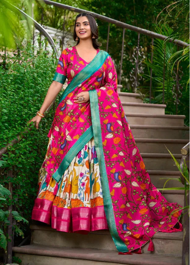 Fascinating Dola Silk Kalamkari Printed Lehenga Choli Set - Ethnicwish