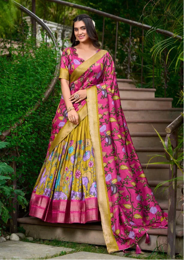 Fascinating Dola Silk Kalamkari Printed Lehenga Choli Set - Ethnicwish