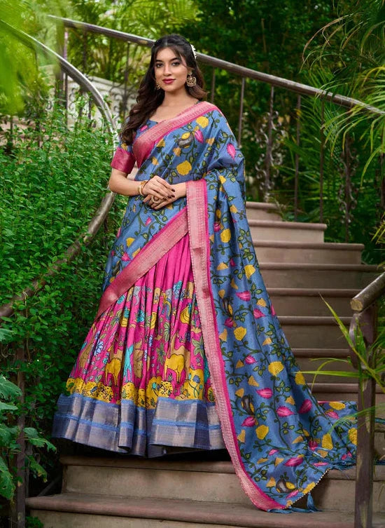 Fascinating Dola Silk Kalamkari Printed Lehenga Choli Set - Ethnicwish