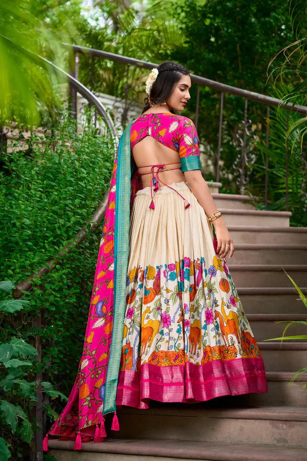 Fascinating Dola Silk Kalamkari Printed Lehenga Choli Set - Ethnicwish