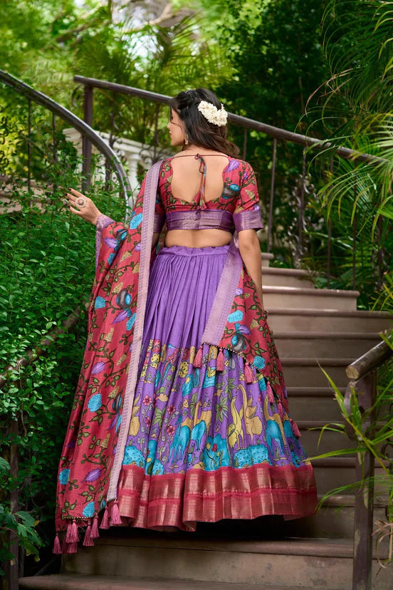 Fascinating Dola Silk Kalamkari Printed Lehenga Choli Set - Ethnicwish