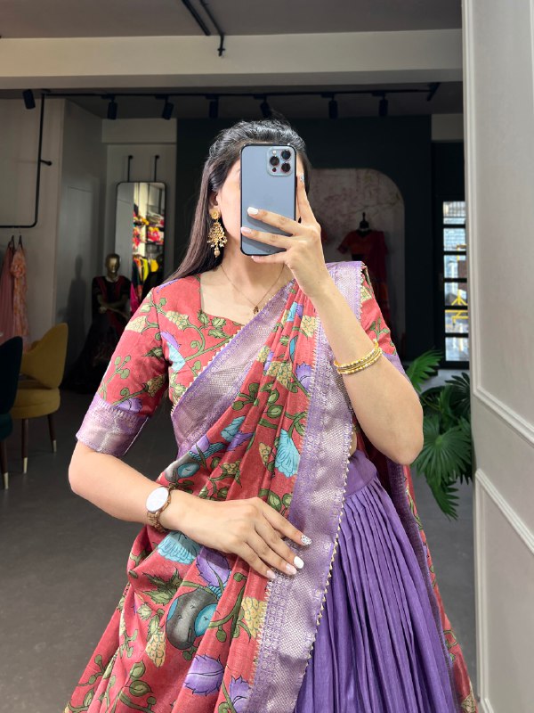 Fascinating Dola Silk Kalamkari Printed Lehenga Choli Set - Ethnicwish