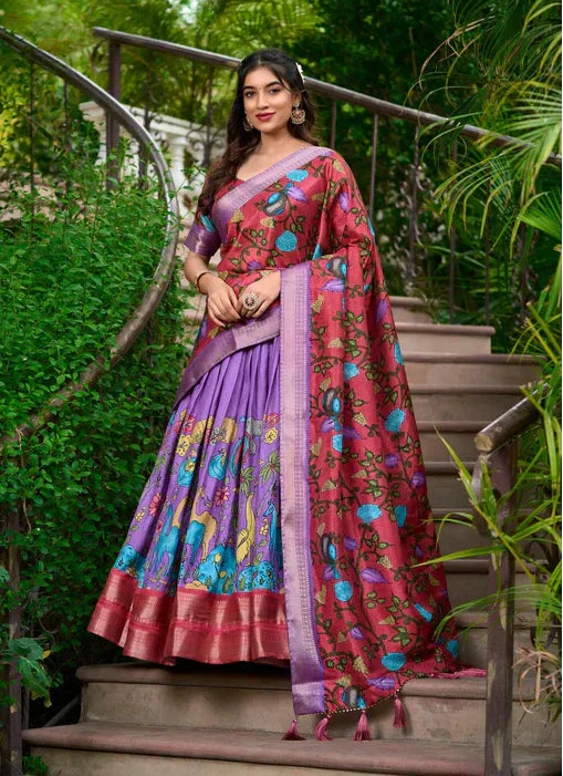 Fascinating Dola Silk Kalamkari Printed Lehenga Choli Set - Ethnicwish