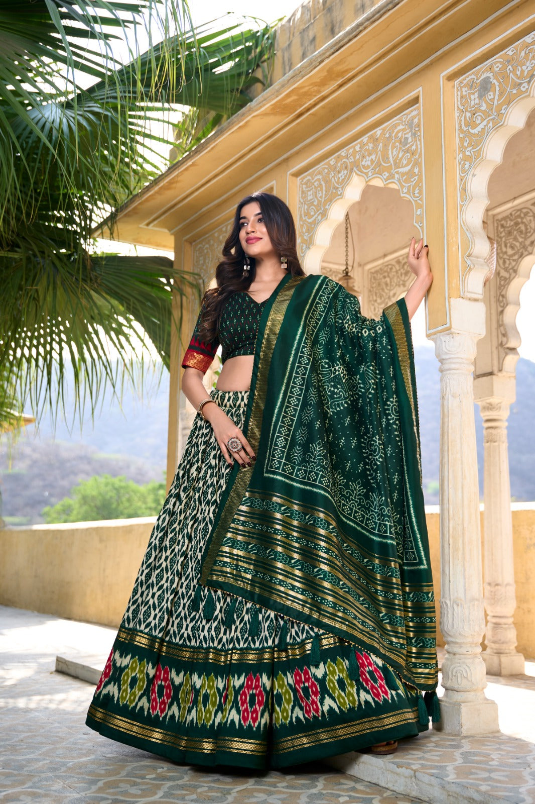 Captivating Green Tussar Silk Printed Foil Worked Lehenga Choli - Ethnicwish