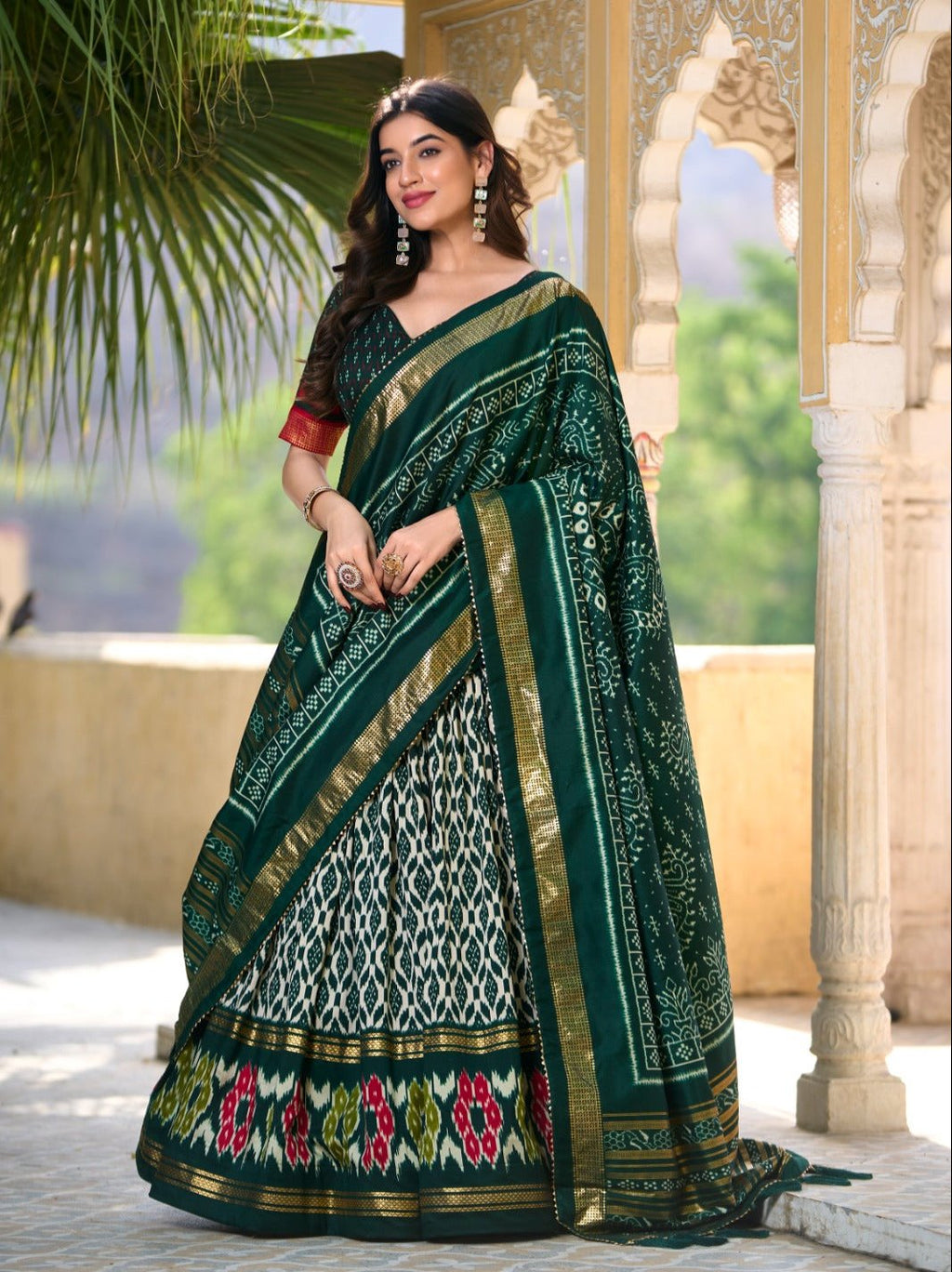 Captivating Green Tussar Silk Printed Foil Worked Lehenga Choli - Ethnicwish