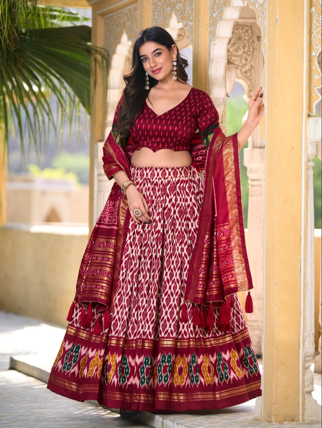 Beguiling Maroon Tussar Silk Printed Foil Worked Lehenga Choli - Ethnicwish