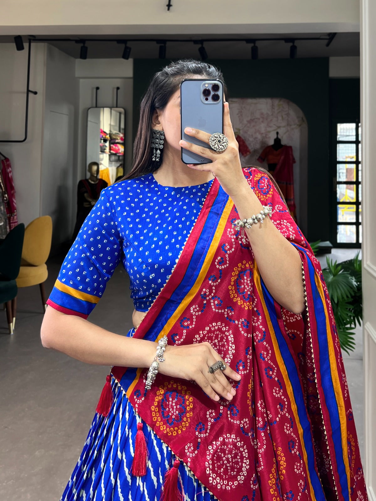 Leheriya With Patola Printed Tussar Silk  Lehenga Choli Set - Ethnicwish