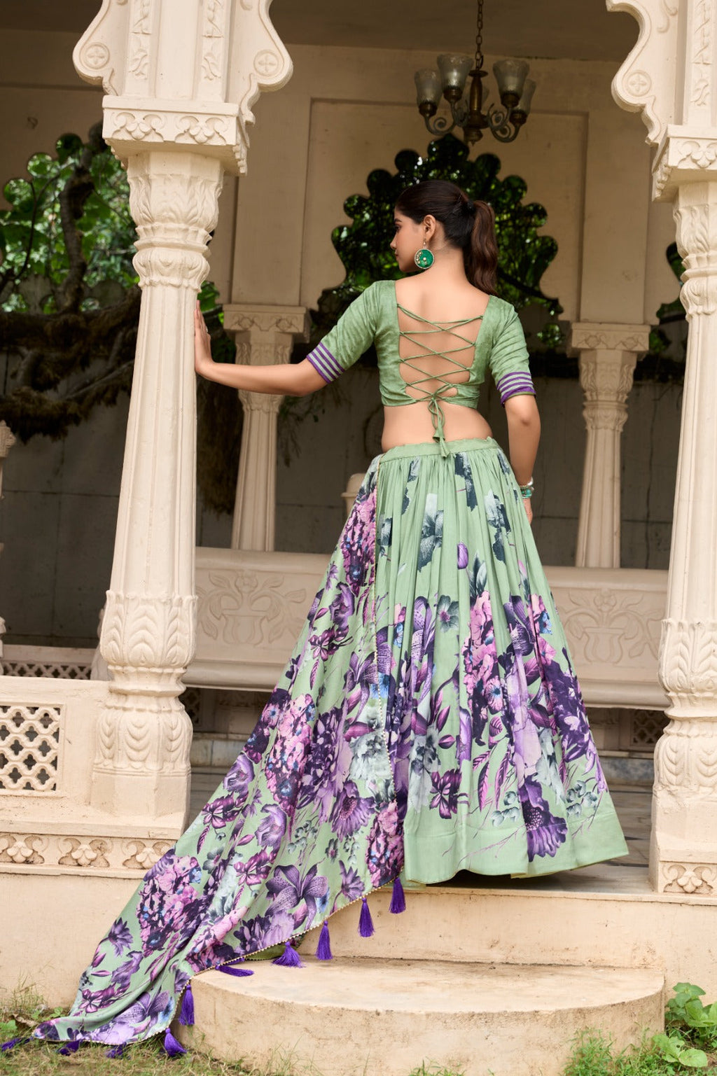 Stylish Tussar Silk Floral Digital Printed Lehenga Choli Set - Ethnicwish
