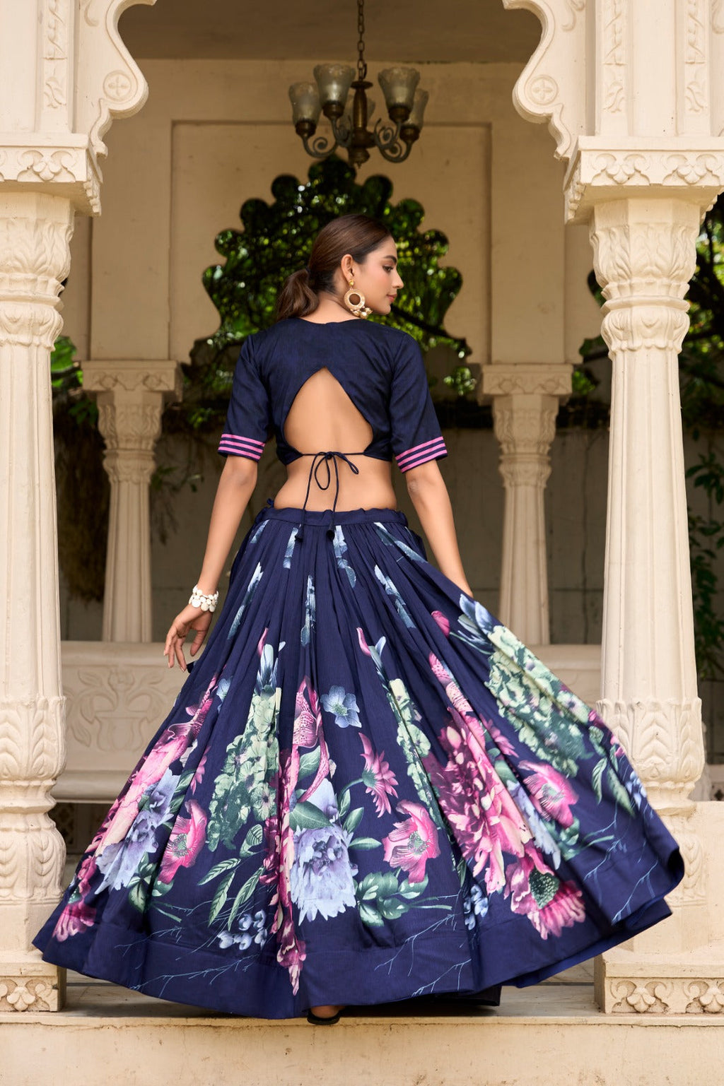 Stylish Tussar Silk Floral Digital Printed Lehenga Choli Set - Ethnicwish