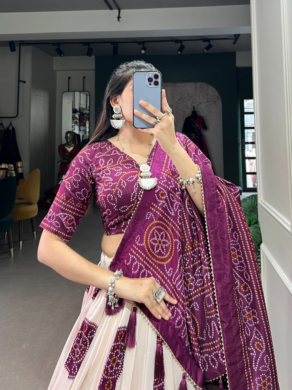 Adorable Tussar Silk Bandhej Printed Lehenga Choli Set - Ethnicwish