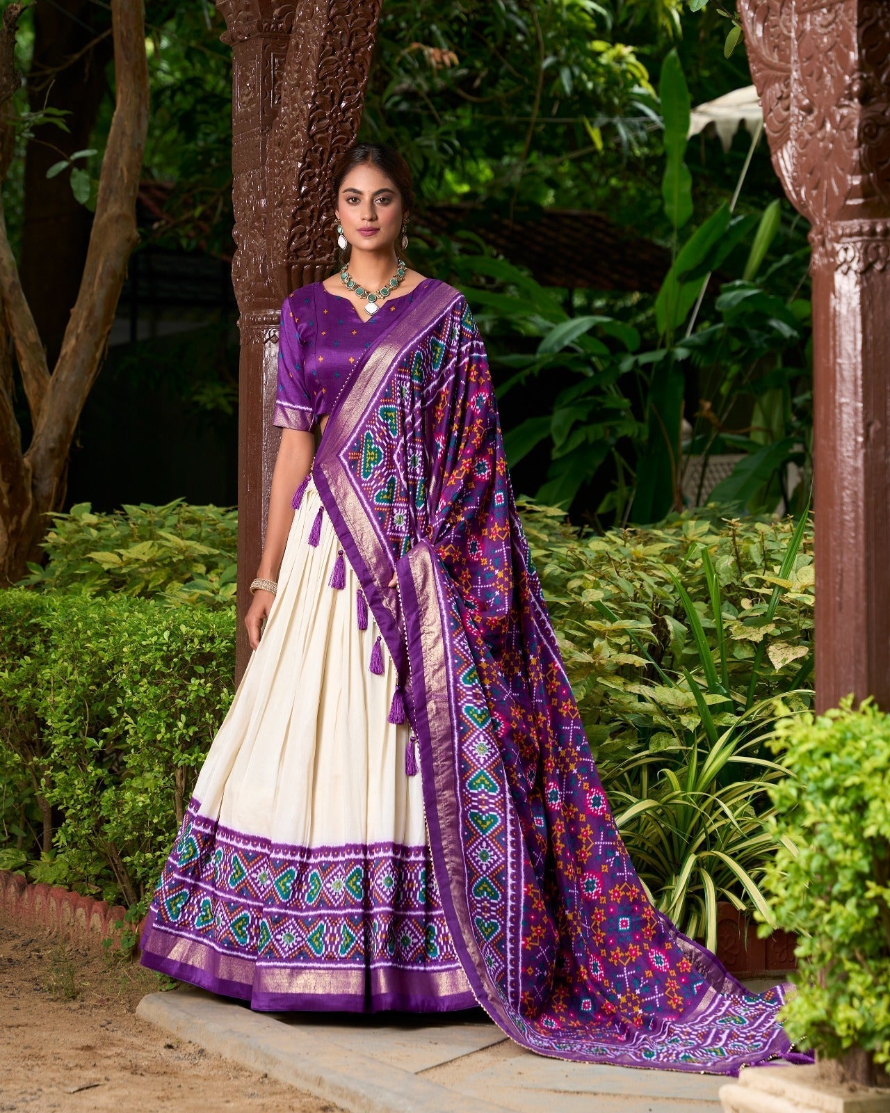 Spectacular Purple Tussar Silk Patola Printed Lehenga Choli Set - Ethnicwish