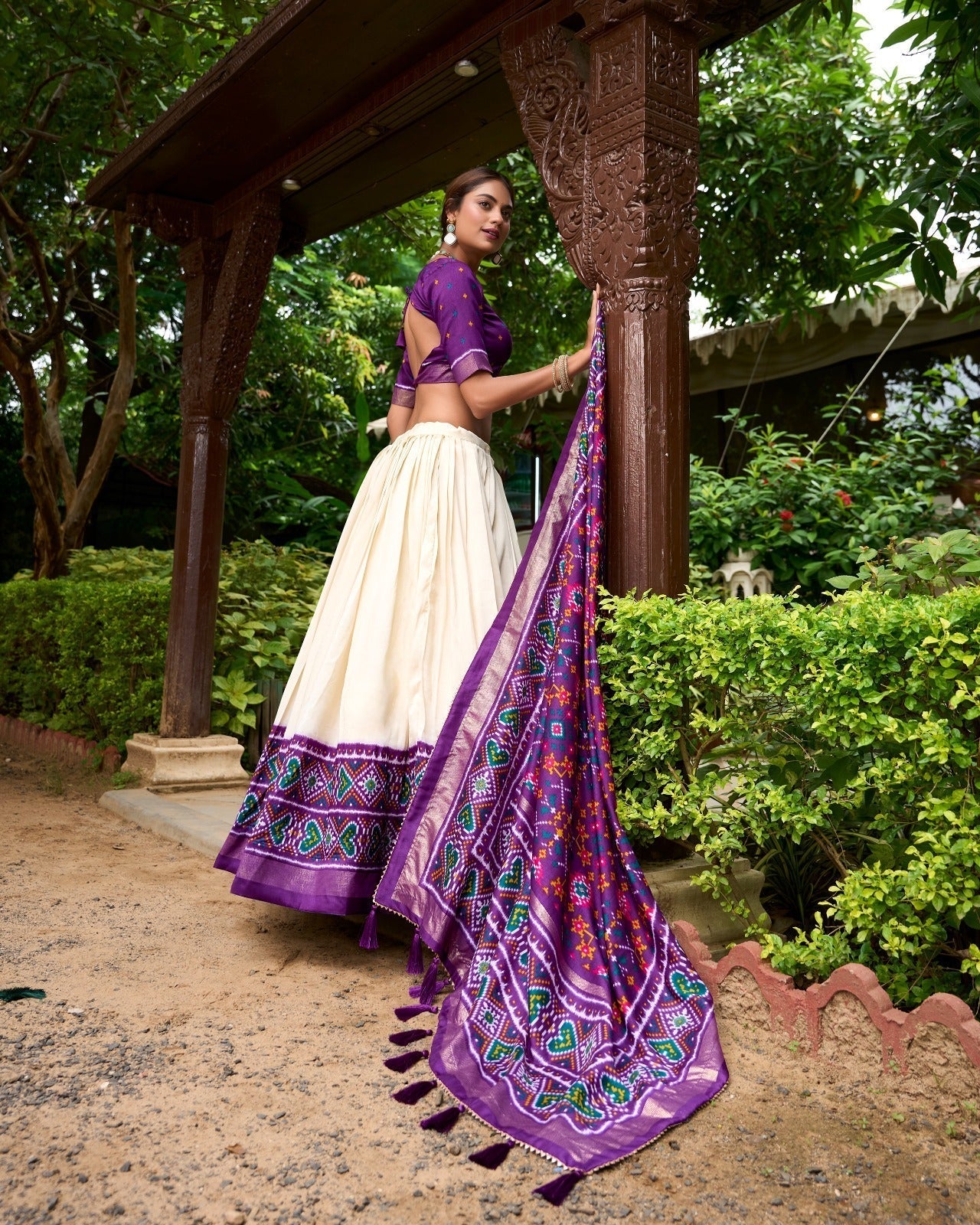 Spectacular Purple Tussar Silk Patola Printed Lehenga Choli Set - Ethnicwish