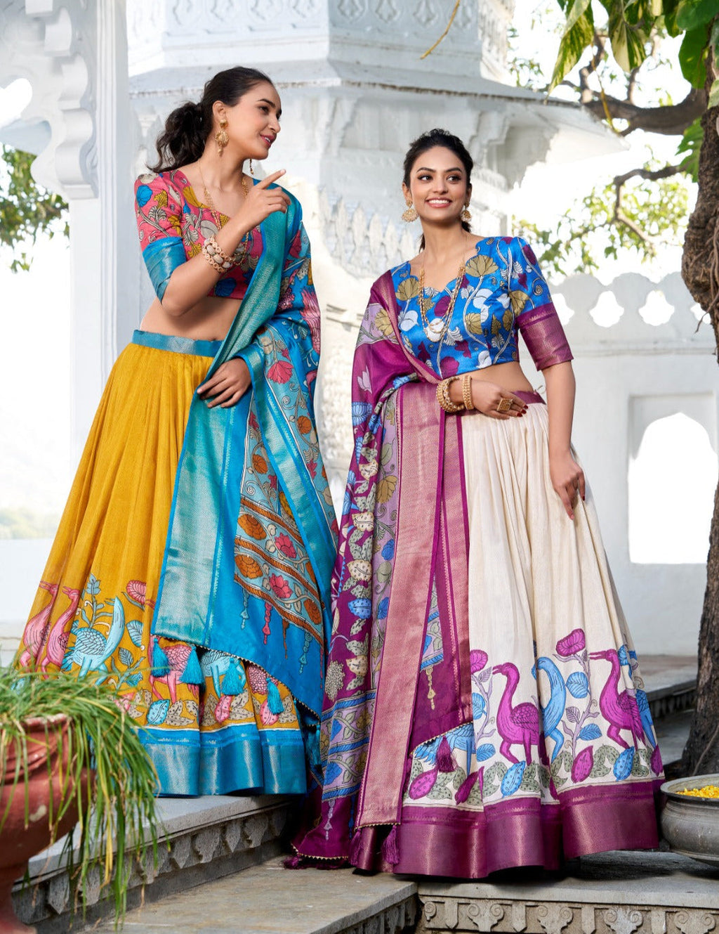 Delightful Jacquard Silk Kalamkari Printed Lehenga Choli Set - Ethnicwish