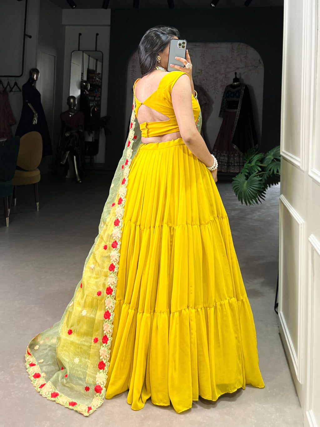Fabulous Yellow Georgette Fully Stitched Ruffle Lehenga Choli - ETHNICDEAL