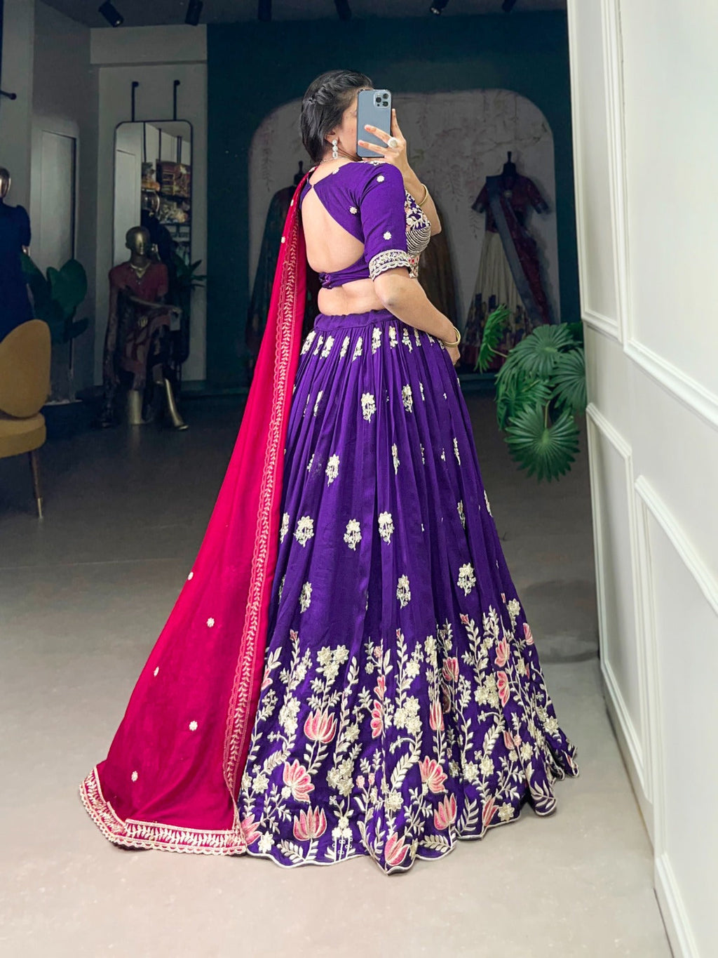 Graceful Purple Vichitra Silk Sequins Thread Worked Lehenga Choli - Ethnicwish