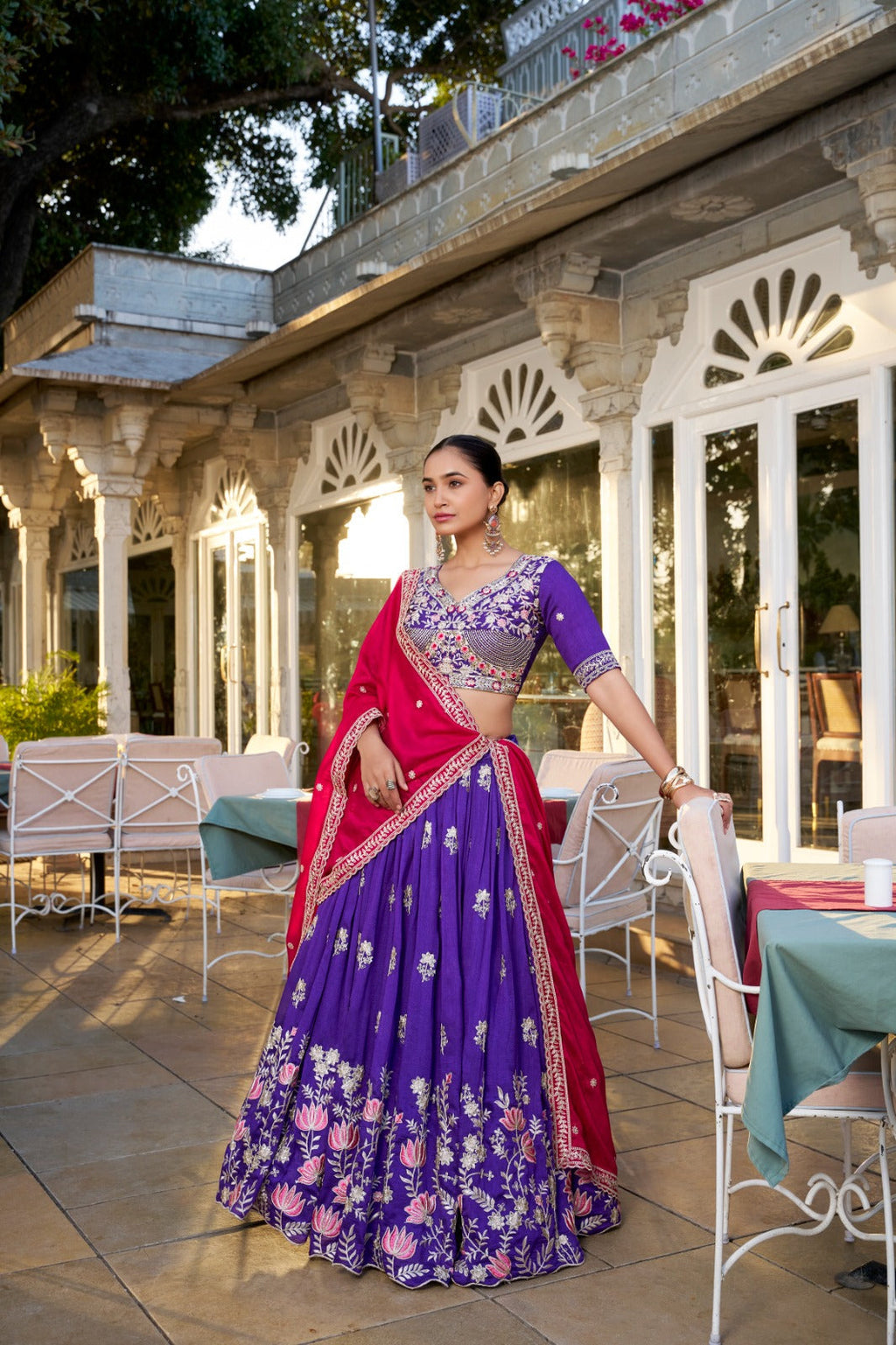 Graceful Purple Vichitra Silk Sequins Thread Worked Lehenga Choli - Ethnicwish