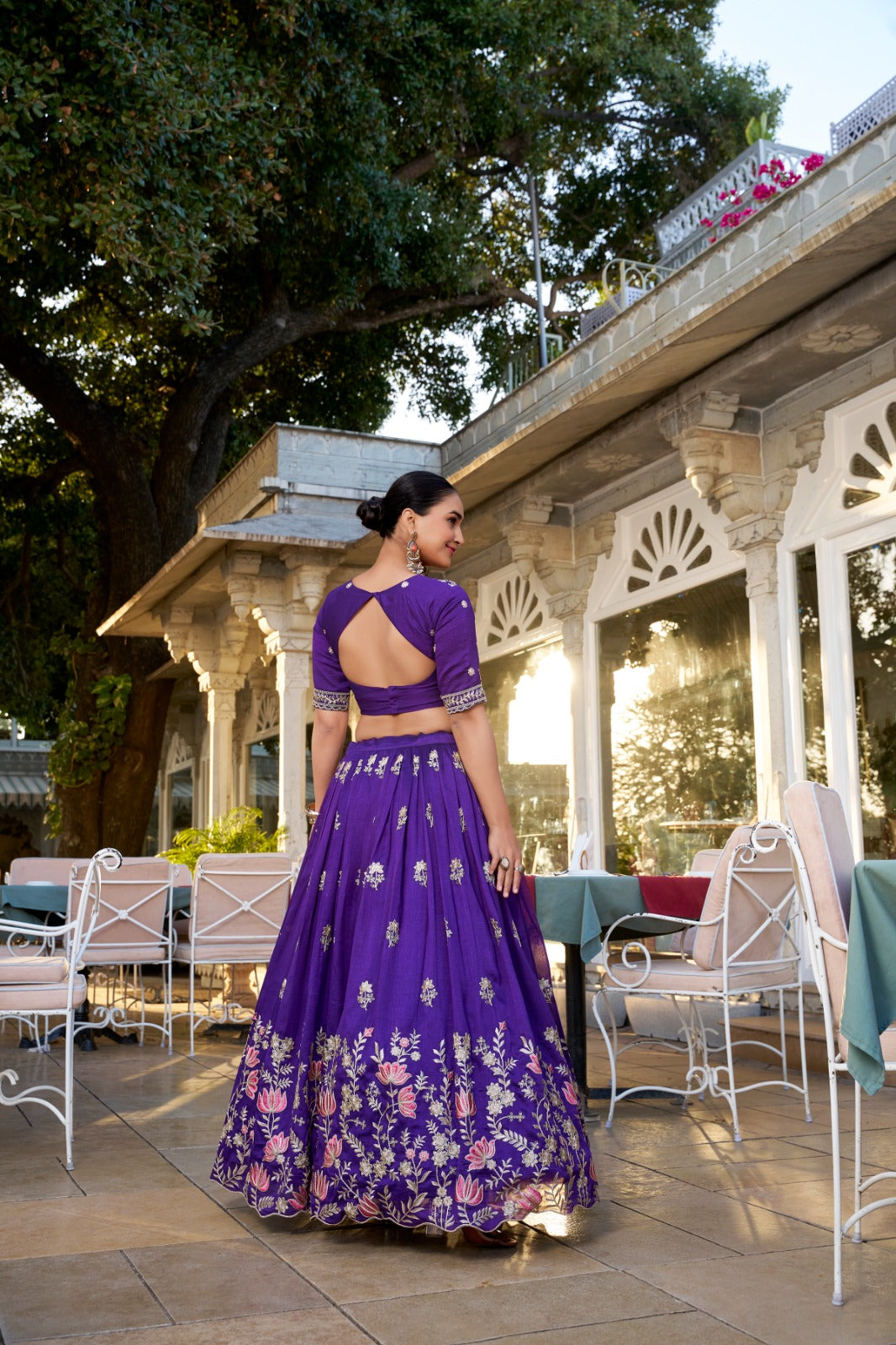 Graceful Purple Vichitra Silk Sequins Thread Worked Lehenga Choli - Ethnicwish