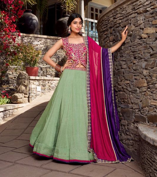 Graceful Vichitra Silk Sequins Thread Worked Lehenga Choli - ETHNICDEAL