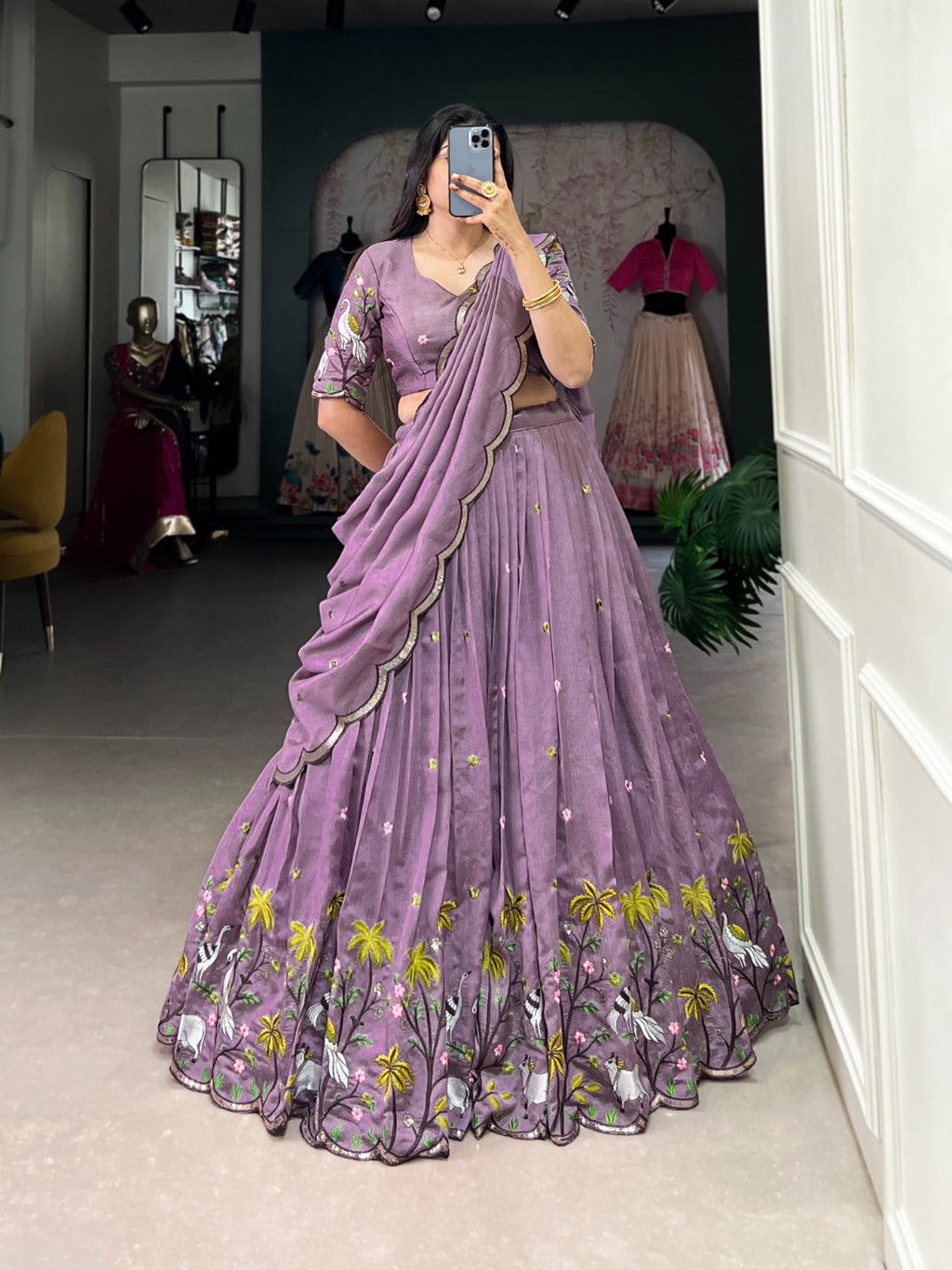 Fetching Lavender Vichitra Simmer Thread Sequins Worked Lehenga Choli - Ethnicwish