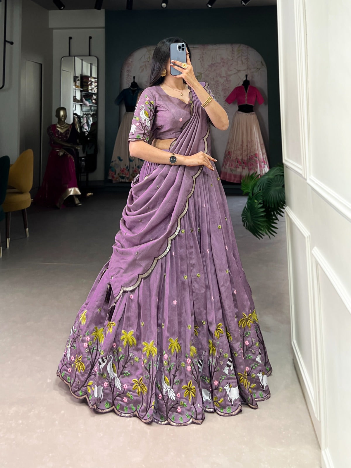 Fetching Lavender Vichitra Simmer Thread Sequins Worked Lehenga Choli - Ethnicwish