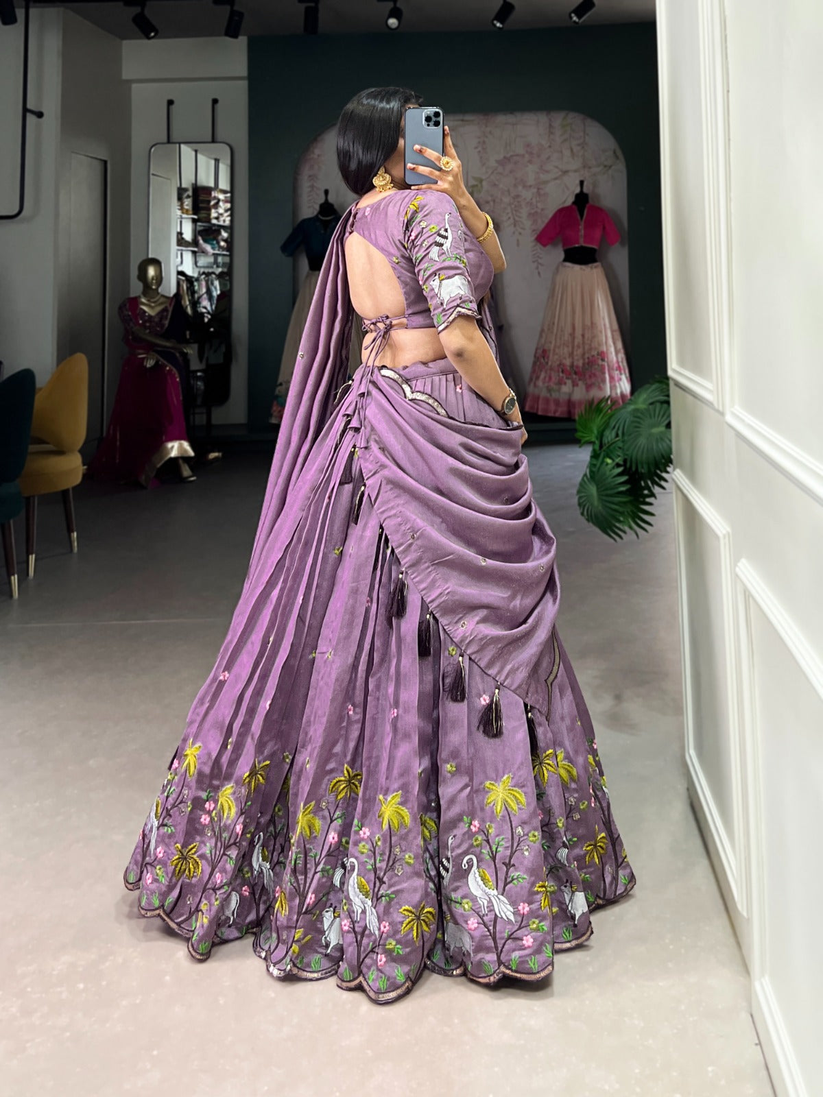 Fetching Lavender Vichitra Simmer Thread Sequins Worked Lehenga Choli - Ethnicwish