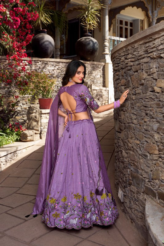 Fetching Lavender Vichitra Simmer Thread Sequins Worked Lehenga Choli - ETHNICDEAL
